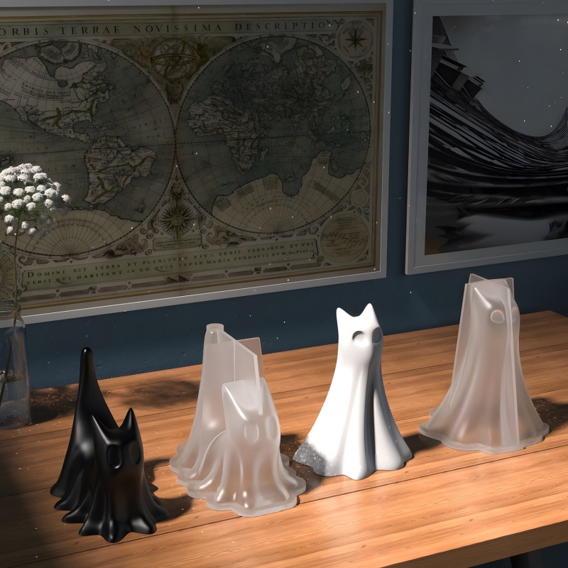 Ghost Cat Halloween Desktop Or - Candle Making Design 评论和价格