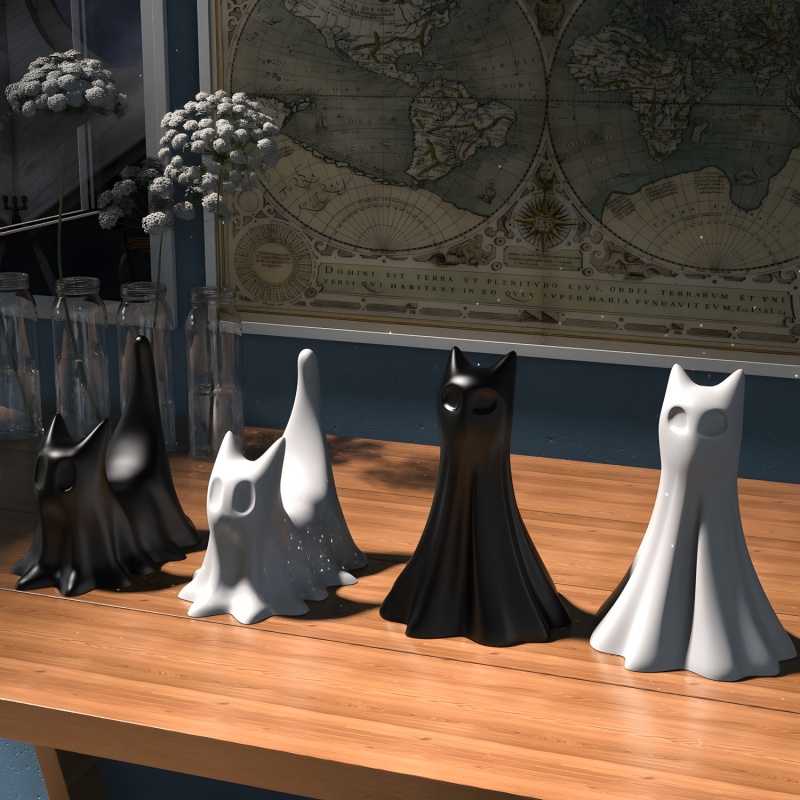Ghost Cat Halloween Desktop Or - Candle Making Design 评论和价格