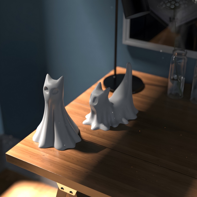 Ghost Cat Halloween Desktop Or - Candle Making Design 评论和价格